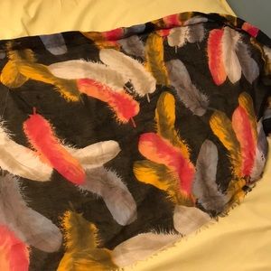 Black yellow and red feather pattern scarf